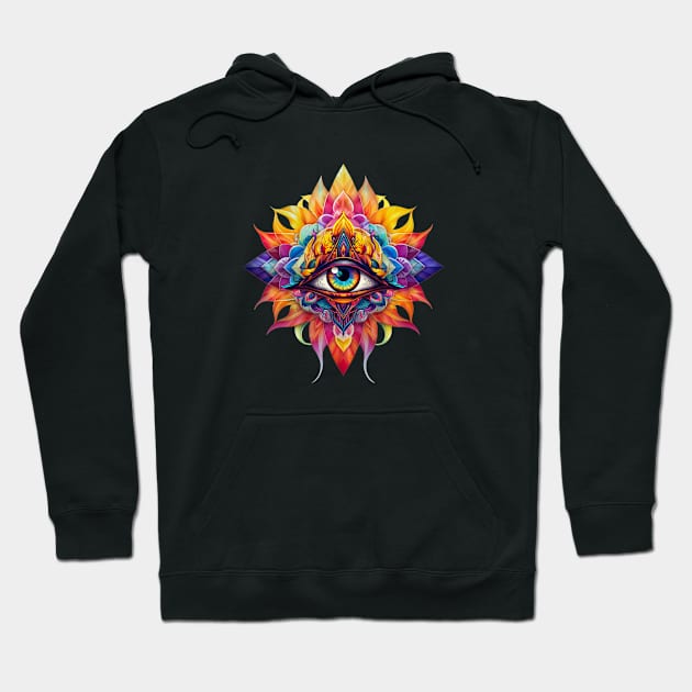 Third Eye Mandala Abstract Chakra Meditation Crystals Hoodie by Funny Stuff Club